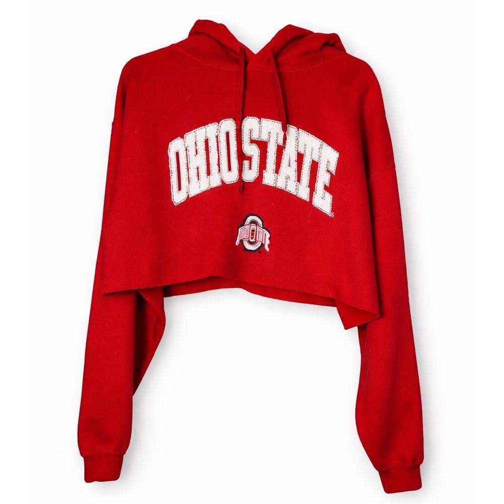 Ohio State Cropped Hoodie Rhinestone Logo Red Buckeyes Sweatshirt Reebok Womens
